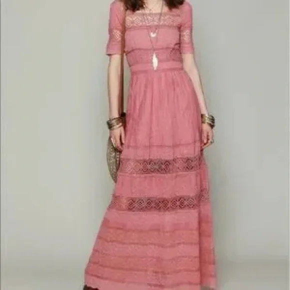 Free People | Dresses | Free People Mix In The Crochet Maxi Pink Dress |  Poshmark